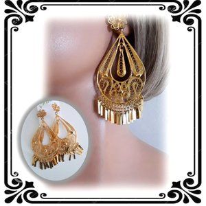 SALE FINAL MARKDOWN Boho Gypsy Large Dangle Gold Filigree Earrings